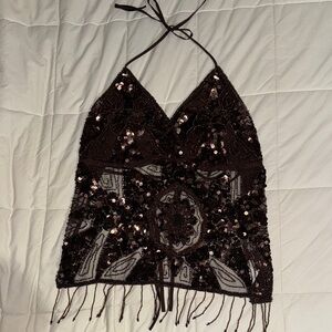 Y2K Beaded Backless Top